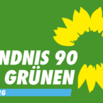Logo von BÜNDNIS/DIE GRÜNEN Ortsverband Pinneberg mit Sonnenblume und grünem Hintergrund